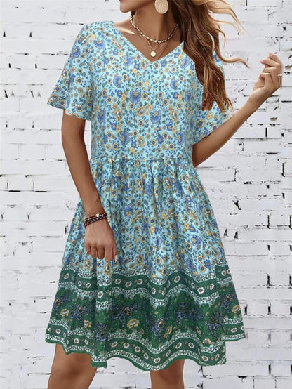 Summer V-neck Short-sleeved Printed Dress For Sleeping myETYN