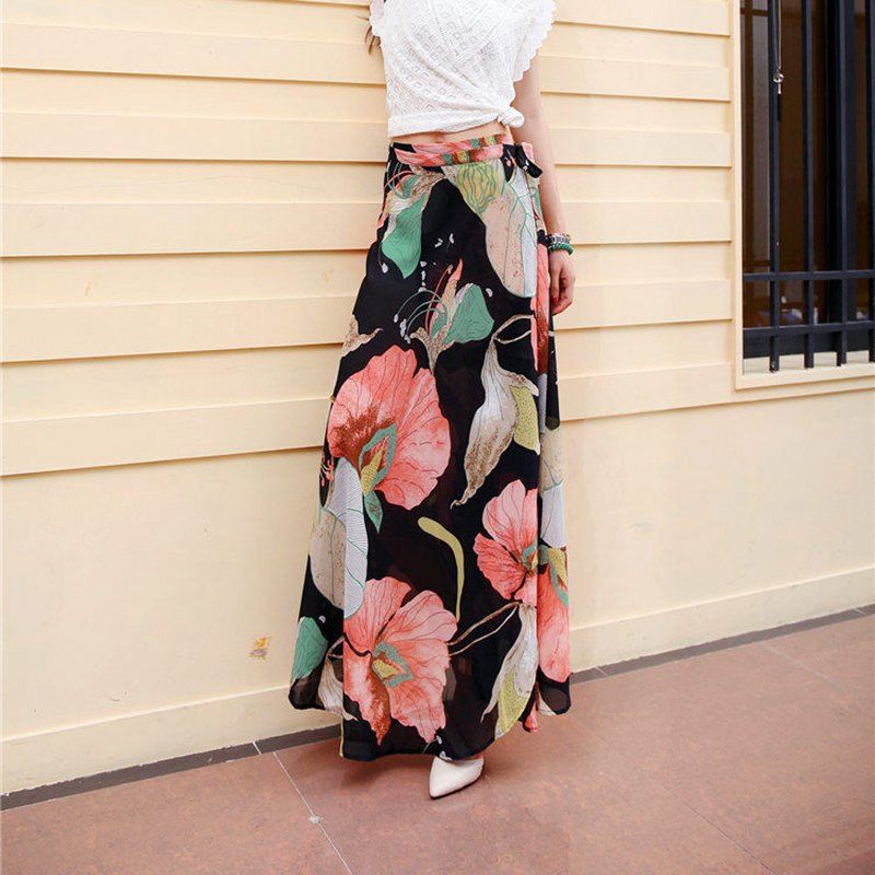 Sun-proof Skirt Chiffon Half-length High Waist A- Line With Lining myETYN