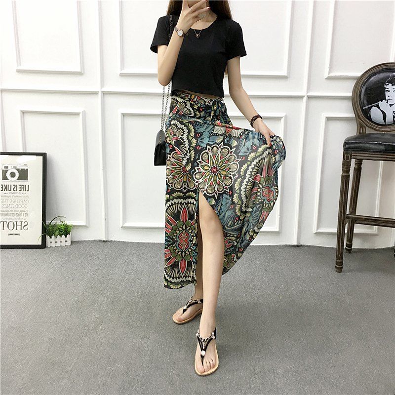 Sun-proof Skirt Chiffon Half-length High Waist A- Line With Lining myETYN