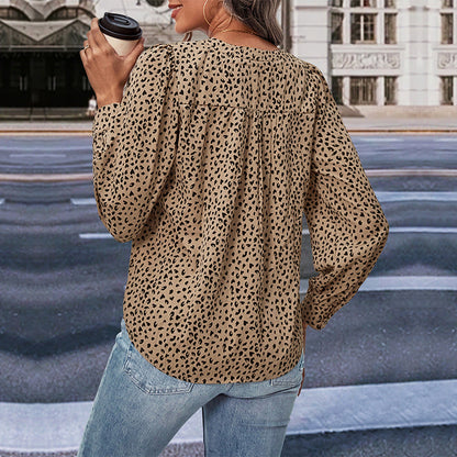 Top Fall Women's Clothing Commute Style Long Sleeve Leopard-print Shirt myETYN