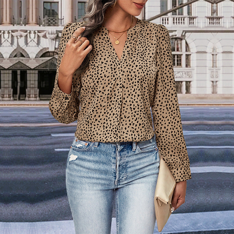 Top Fall Women's Clothing Commute Style Long Sleeve Leopard-print Shirt myETYN