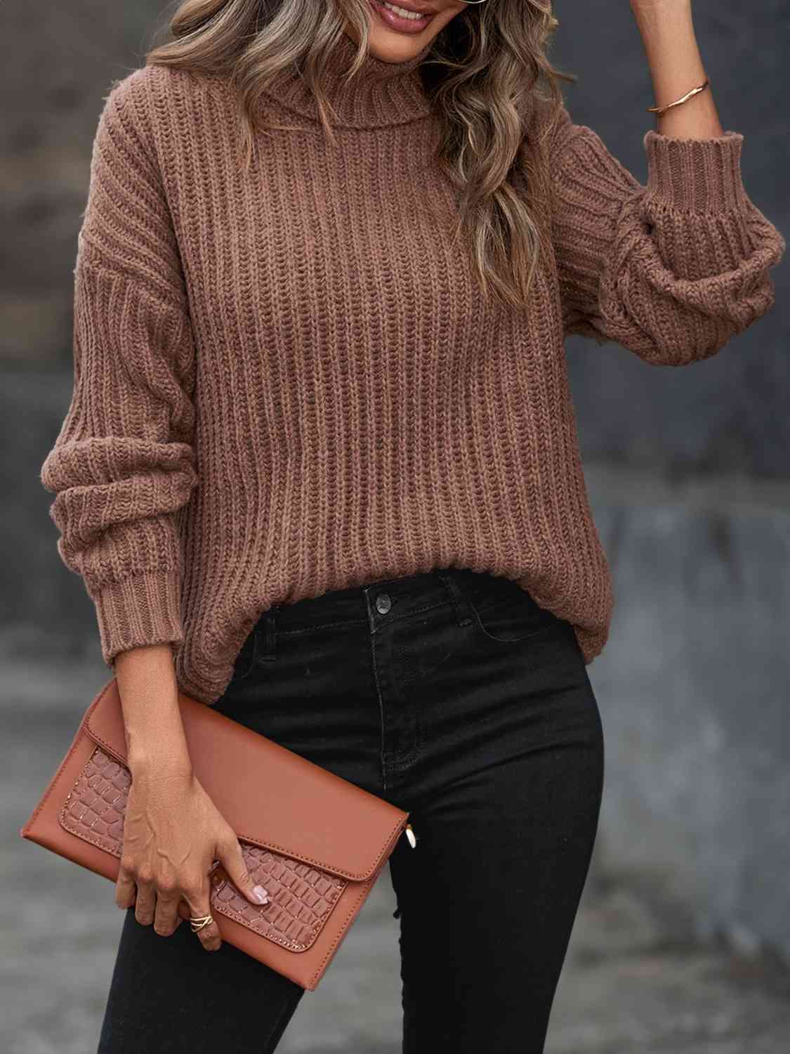 Turtleneck Rib-Knit Sweater myETYN