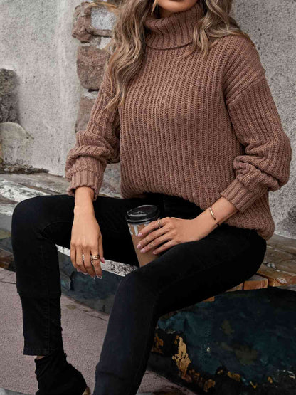 Turtleneck Rib-Knit Sweater myETYN