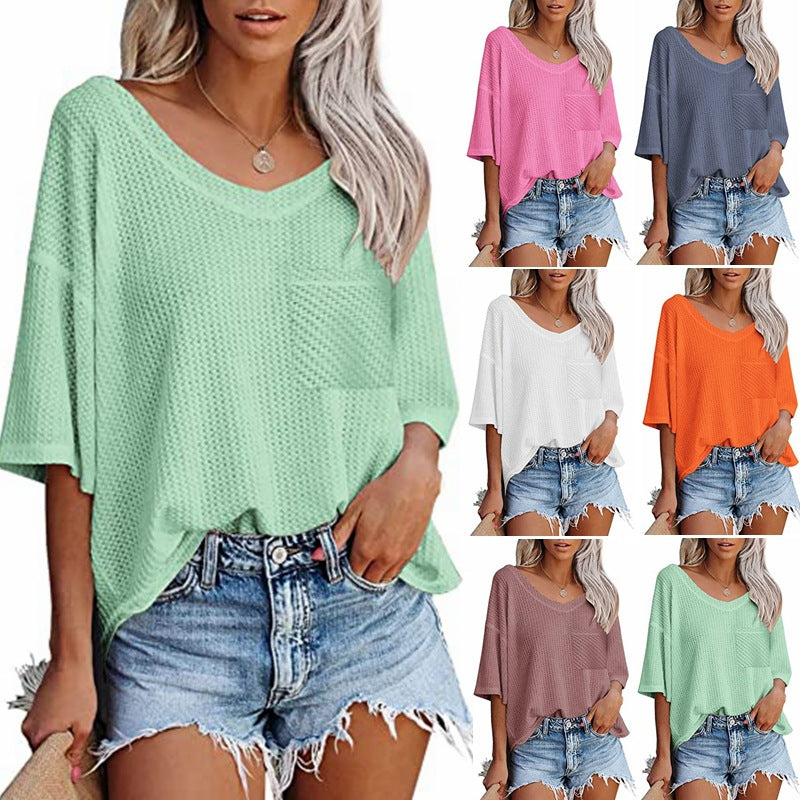 V-neck Green Summer Tops myETYN