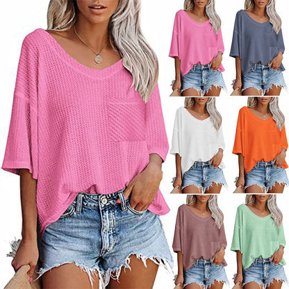 V-neck Green Summer Tops myETYN