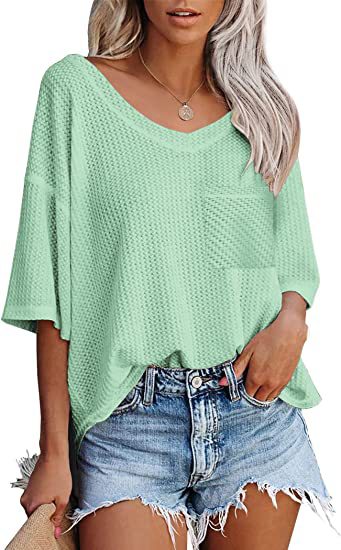 V-neck Green Summer Tops myETYN