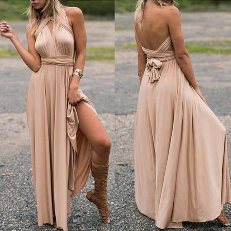 V-neck Long Dress Women Cross Strap Beauty Back Design Party Dresses myETYN