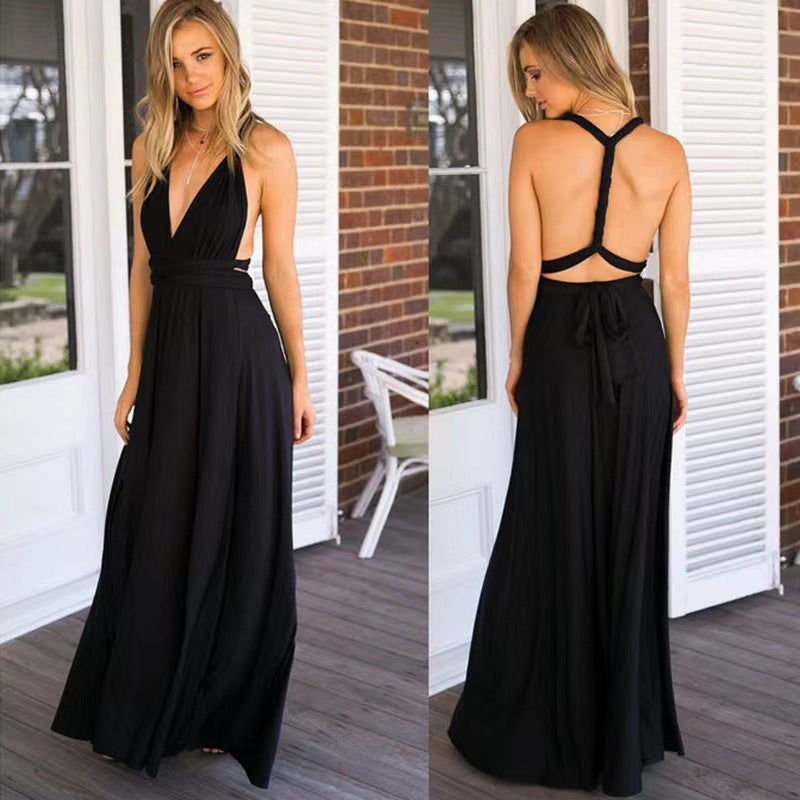 V-neck Long Dress Women Cross Strap Beauty Back Design Party Dresses myETYN