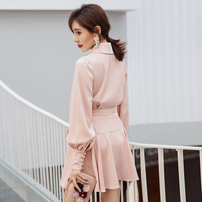 V-neck Long Sleeve Waist-controlled Long Sleeves Dress myETYN