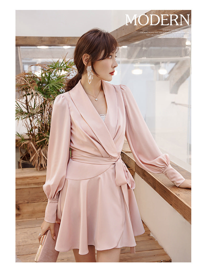 V-neck Long Sleeve Waist-controlled Long Sleeves Dress myETYN