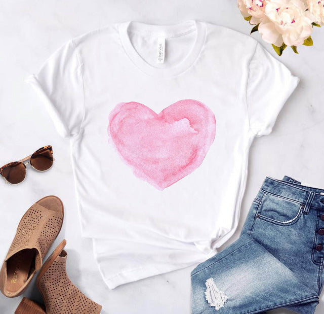 Valentine'S Day T-Shirt Short Sleeve Flowers Love Ms. Lovers Suit Girlfriends Plus Size Loose Short Sleeve myETYN