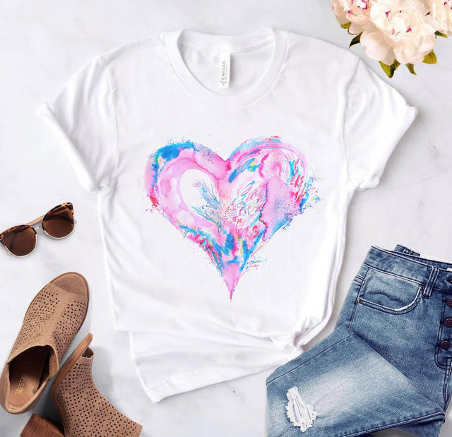 Valentine'S Day T-Shirt Short Sleeve Flowers Love Ms. Lovers Suit Girlfriends Plus Size Loose Short Sleeve myETYN