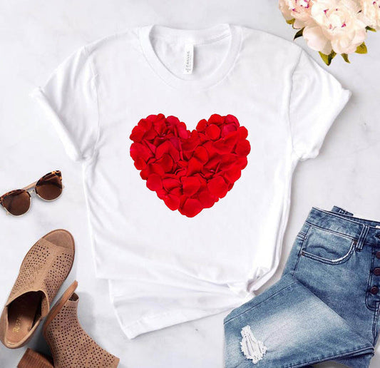 Valentine'S Day T-Shirt Short Sleeve Flowers Love Ms. Lovers Suit Girlfriends Plus Size Loose Short Sleeve myETYN