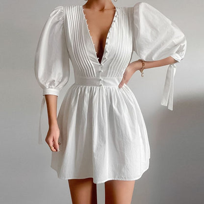 White High Waist Cotton Dress myETYN