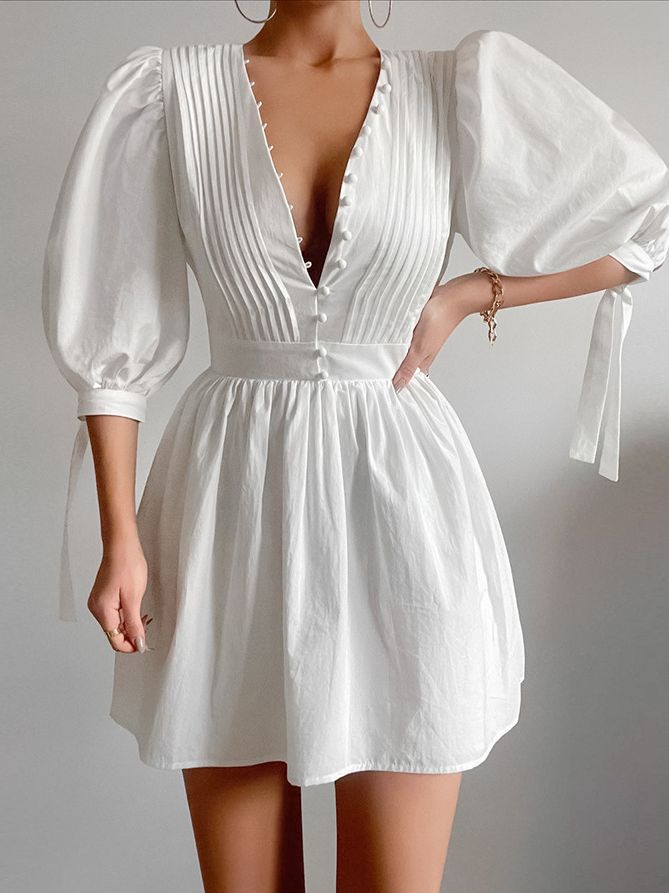 White High Waist Cotton Dress myETYN