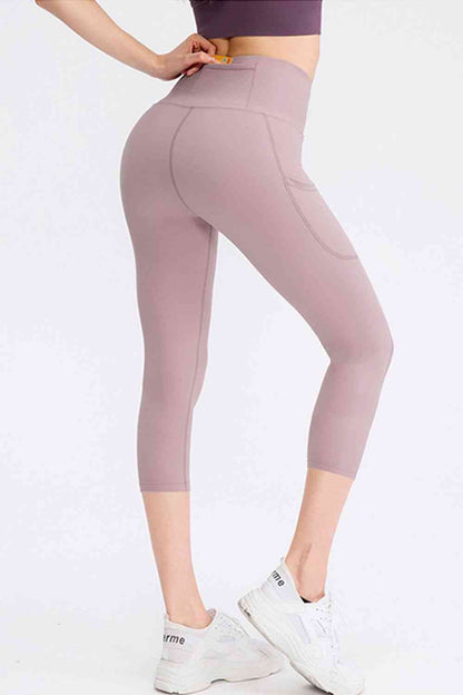 Wide Waistband Cropped Active Leggings with Pockets myETYN