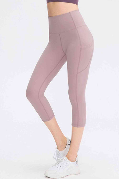 Wide Waistband Cropped Active Leggings with Pockets myETYN