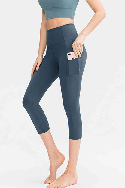 Wide Waistband Cropped Active Leggings with Pockets myETYN