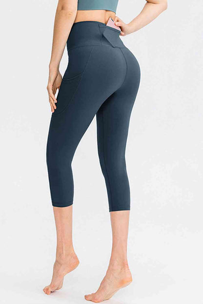 Wide Waistband Cropped Active Leggings with Pockets myETYN