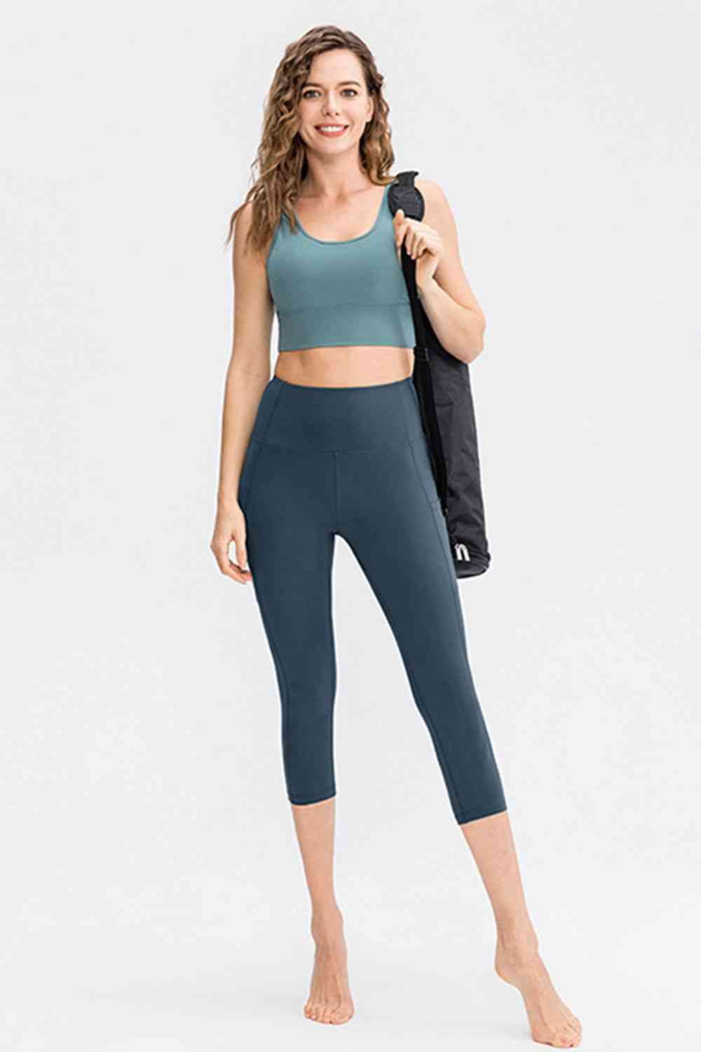 Wide Waistband Cropped Active Leggings with Pockets myETYN