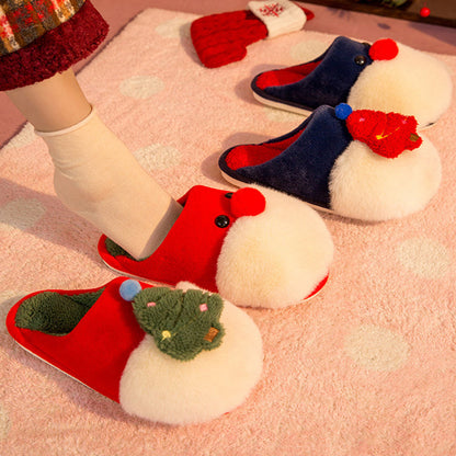 Winter Plush Slippers Christmas Cute Santa Claus And Christmas Tree Slipper Warm Anti-Slip House Shoes For Women myETYN