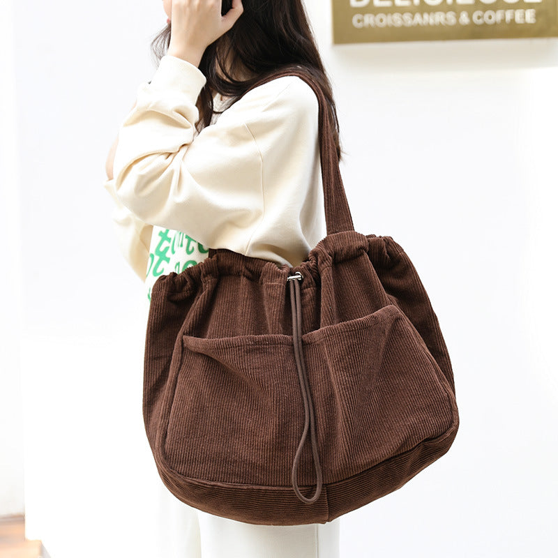 Women's Brown Vintage Corduroy Handbag myETYN