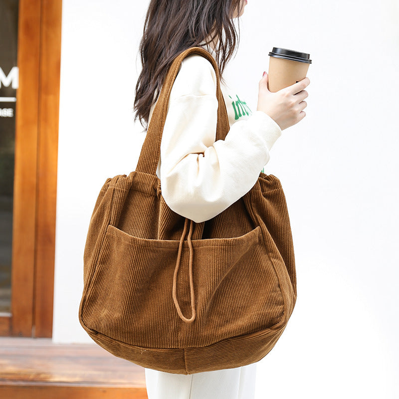 Women's Brown Vintage Corduroy Handbag myETYN