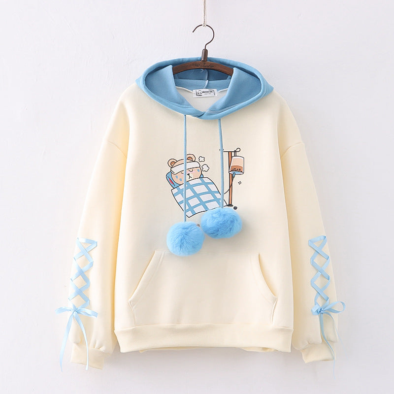 Women's Cartoon Printed Color Matching Fleece Thickened Sweater myETYN