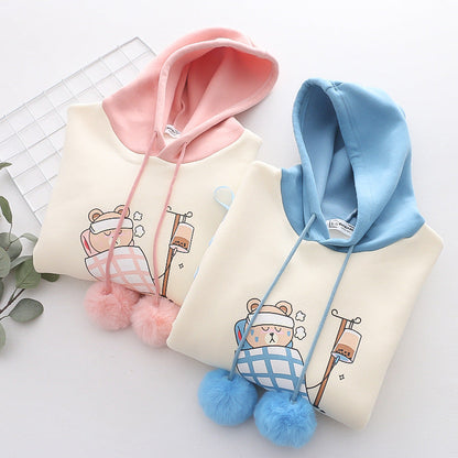 Women's Cartoon Printed Color Matching Fleece Thickened Sweater myETYN
