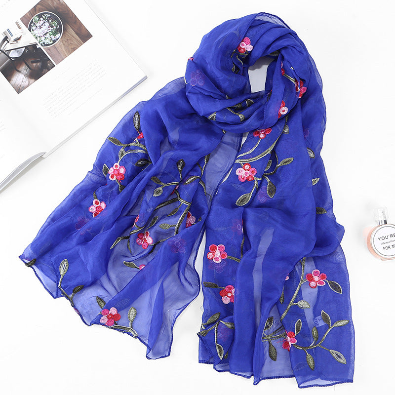 Women's Chiffon Flower Embroidered Silk Scarf Beach Shawl myETYN