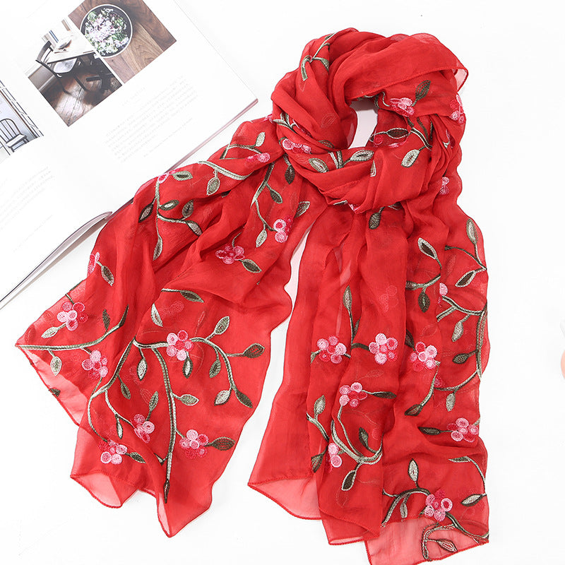 Women's Chiffon Flower Embroidered Silk Scarf Beach Shawl myETYN