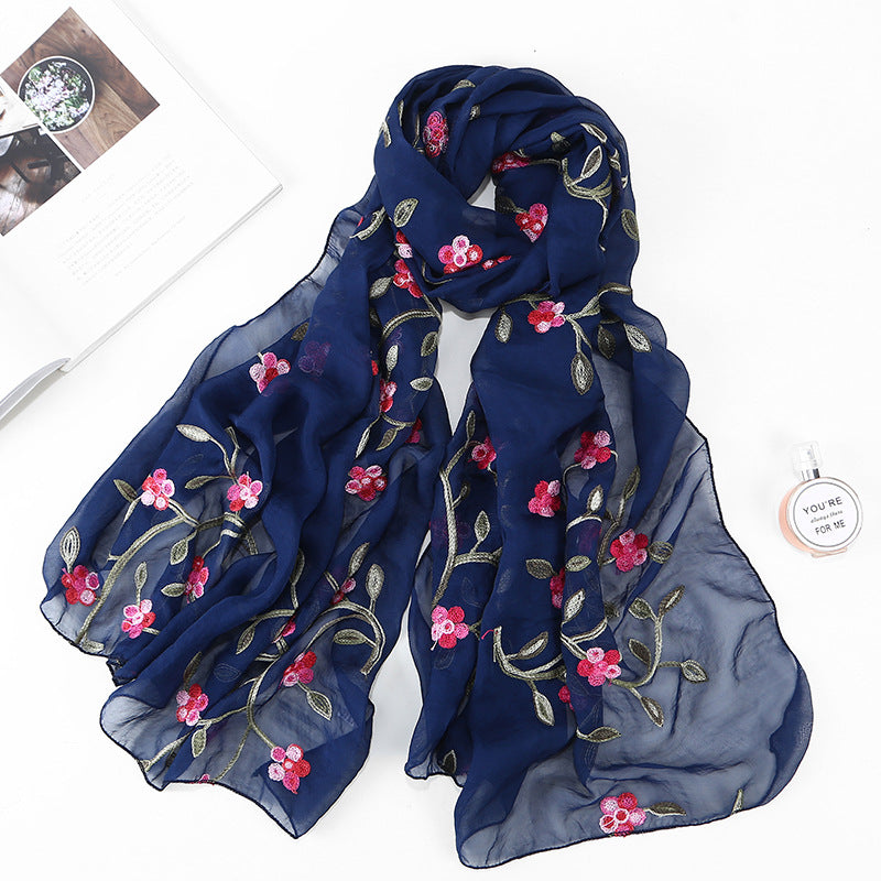 Women's Chiffon Flower Embroidered Silk Scarf Beach Shawl myETYN