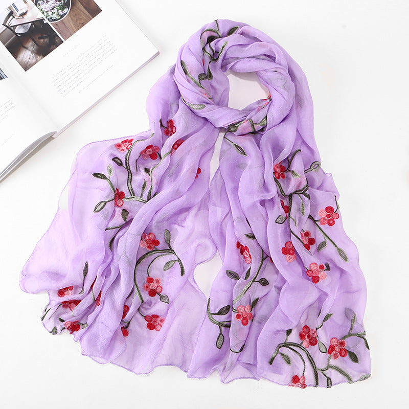 Women's Chiffon Flower Embroidered Silk Scarf Beach Shawl myETYN