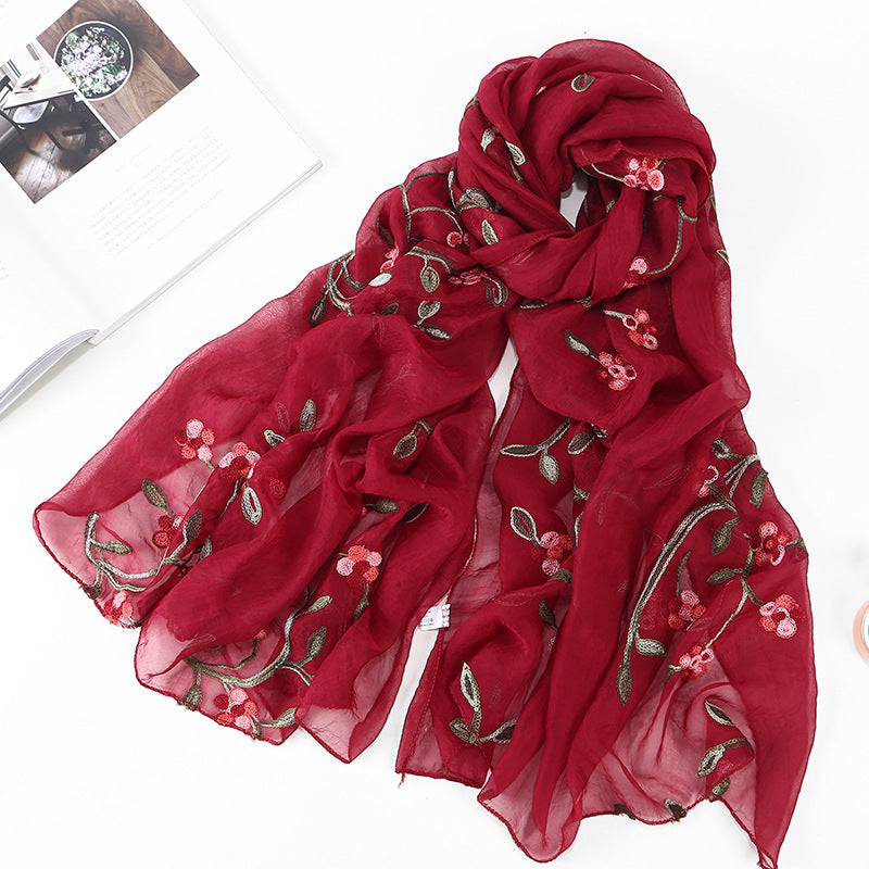 Women's Chiffon Flower Embroidered Silk Scarf Beach Shawl myETYN