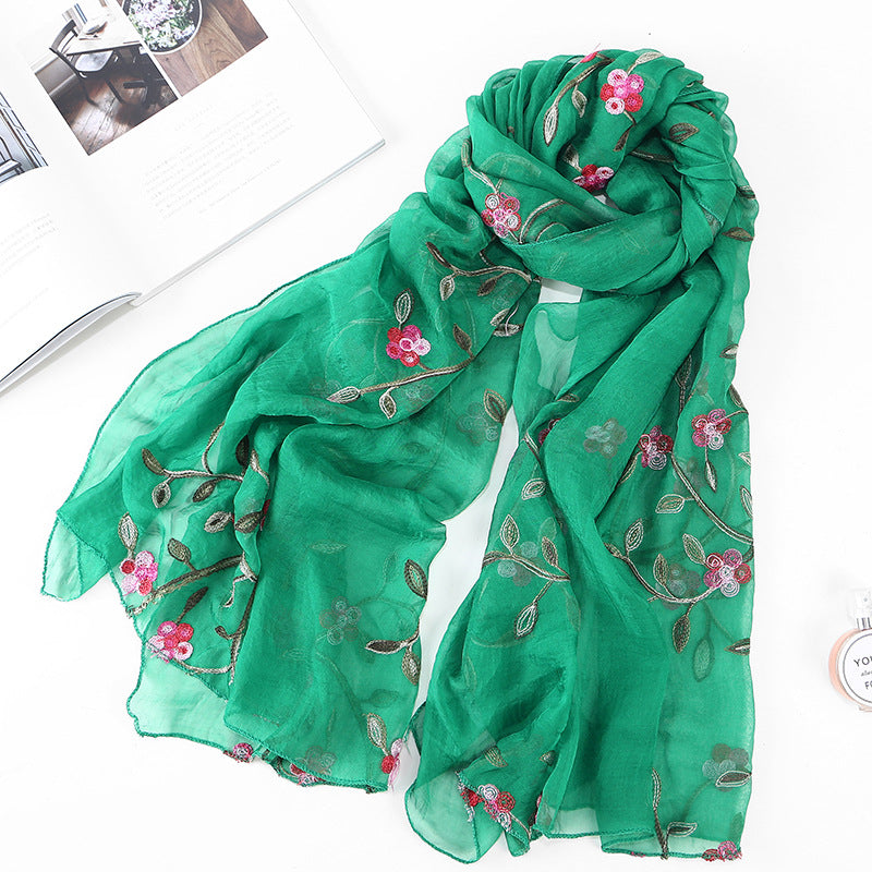 Women's Chiffon Flower Embroidered Silk Scarf Beach Shawl myETYN