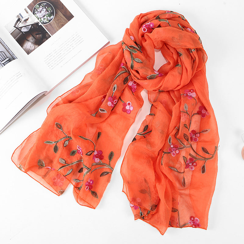 Women's Chiffon Flower Embroidered Silk Scarf Beach Shawl myETYN