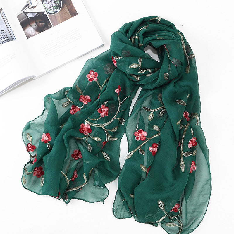 Women's Chiffon Flower Embroidered Silk Scarf Beach Shawl myETYN