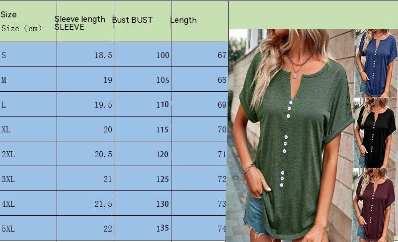 Women's Clothes Hot-selling V-neck Buttons Short Sleeve Top myETYN