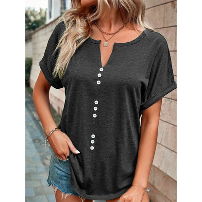 Women's Clothes Hot-selling V-neck Buttons Short Sleeve Top myETYN