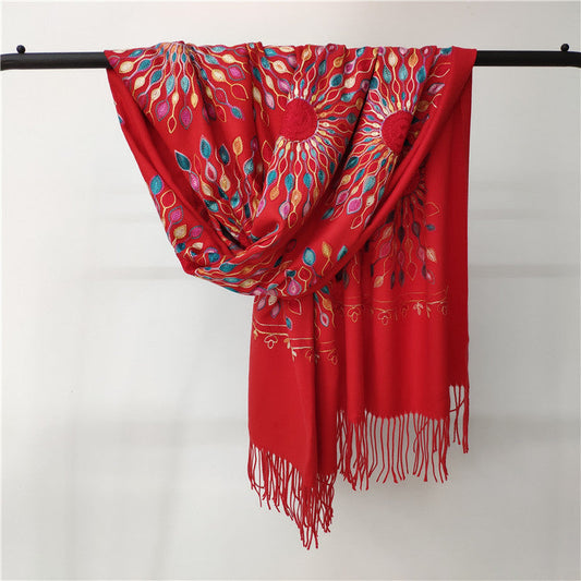Women's Embroidered Cashmere SUNFLOWER Scarf myETYN