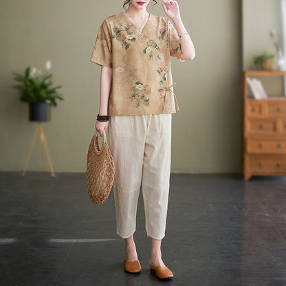 Women's Fashion Artistic Cotton And Linen Printing Suit myETYN