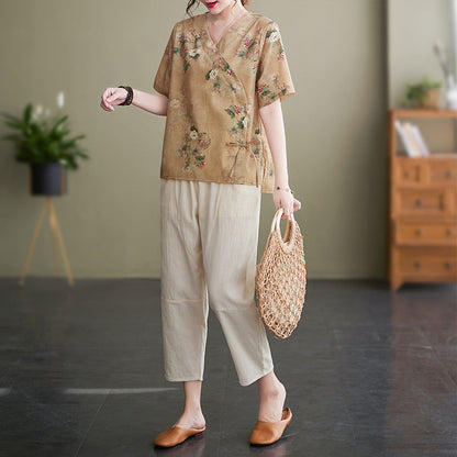 Women's Fashion Artistic Cotton And Linen Printing Suit myETYN