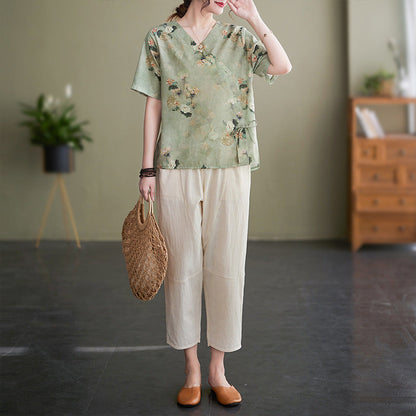 Women's Fashion Artistic Cotton And Linen Printing Suit myETYN