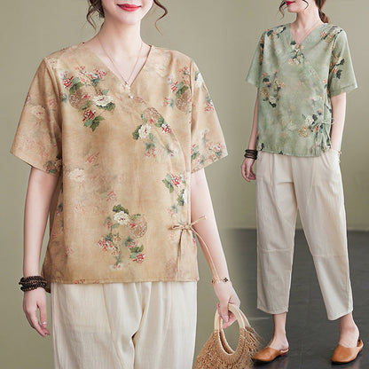 Women's Fashion Artistic Cotton And Linen Printing Suit myETYN