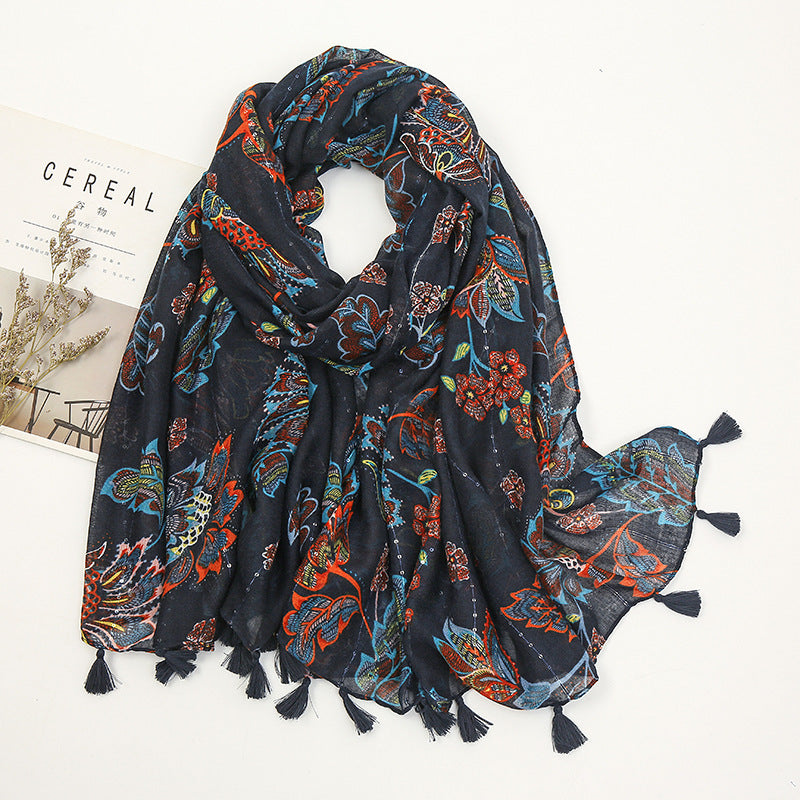 Women's Fashion Bohemian Rhinestone Printed Scarf myETYN