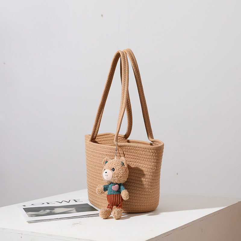 Women's Fashion Casual Cotton Thread Shoulder Straw Bag myETYN