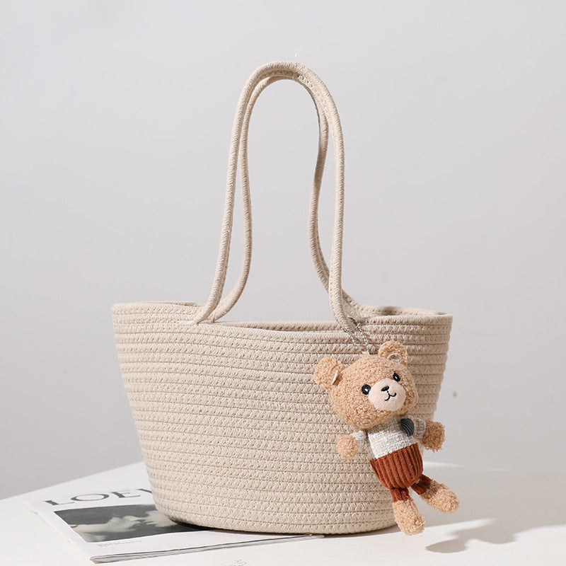 Women's Fashion Casual Cotton Thread Shoulder Straw Bag myETYN