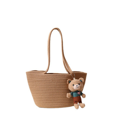 Women's Fashion Casual Cotton Thread Shoulder Straw Bag myETYN