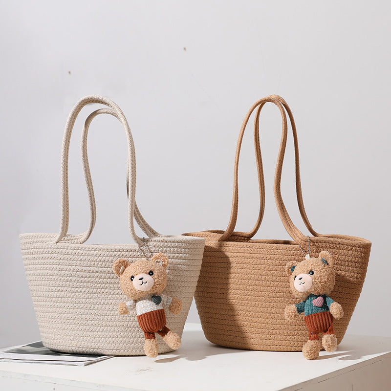 Women's Fashion Casual Cotton Thread Shoulder Straw Bag myETYN