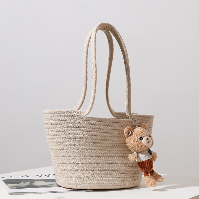 Women's Fashion Casual Cotton Thread Shoulder Straw Bag myETYN